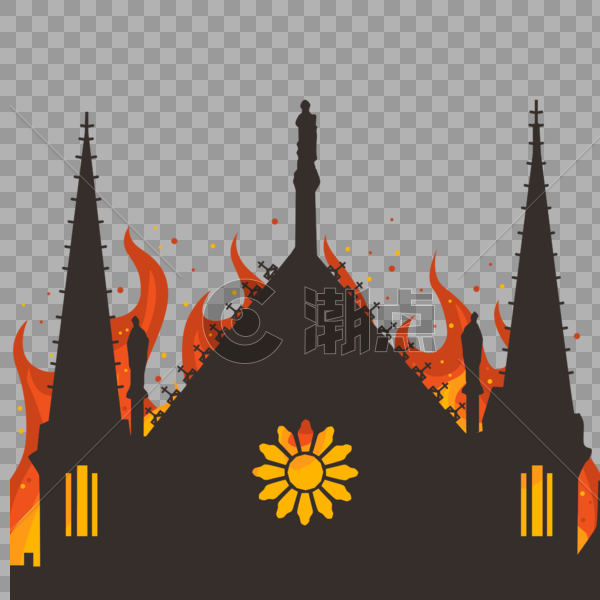 巴黎圣母院着火剪影图片素材免费下载