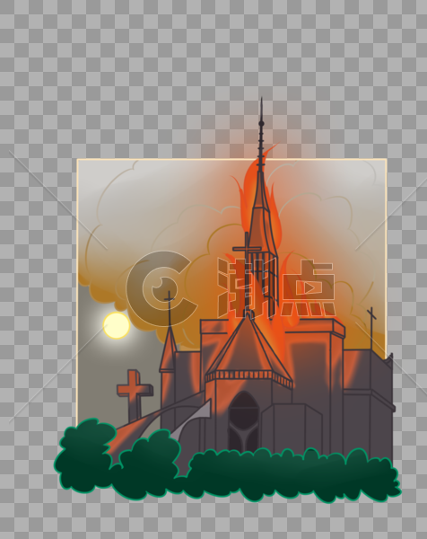 巴黎圣母院失火悲痛惋惜手绘原画图片素材免费下载