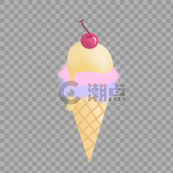 夏天夏日清新冰淇淋棉花糖樱桃手绘装饰图案图片素材免费下载
