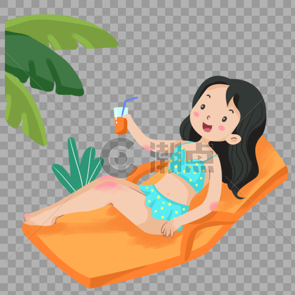 夏天海边椰树下躺在躺椅上的比基尼女孩图片素材免费下载
