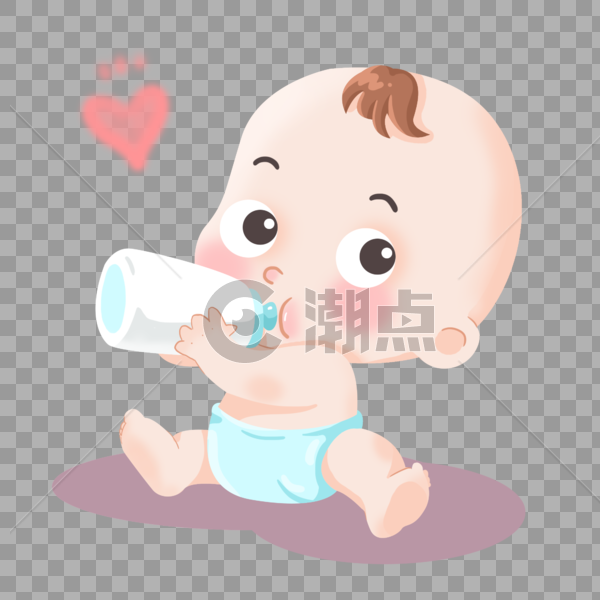 坐着抱着奶瓶喝奶的尿不湿小婴儿宝宝图片素材免费下载