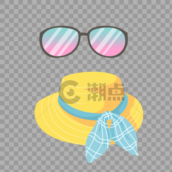 夏天度假必备的墨镜太阳草帽图片素材免费下载