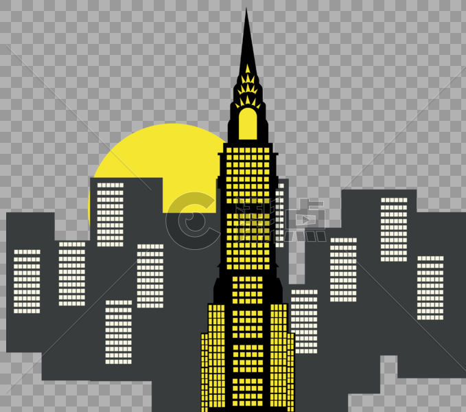 美国克莱特大厦高楼大厦世界地标夜景建筑旅游插画图片素材免费下载