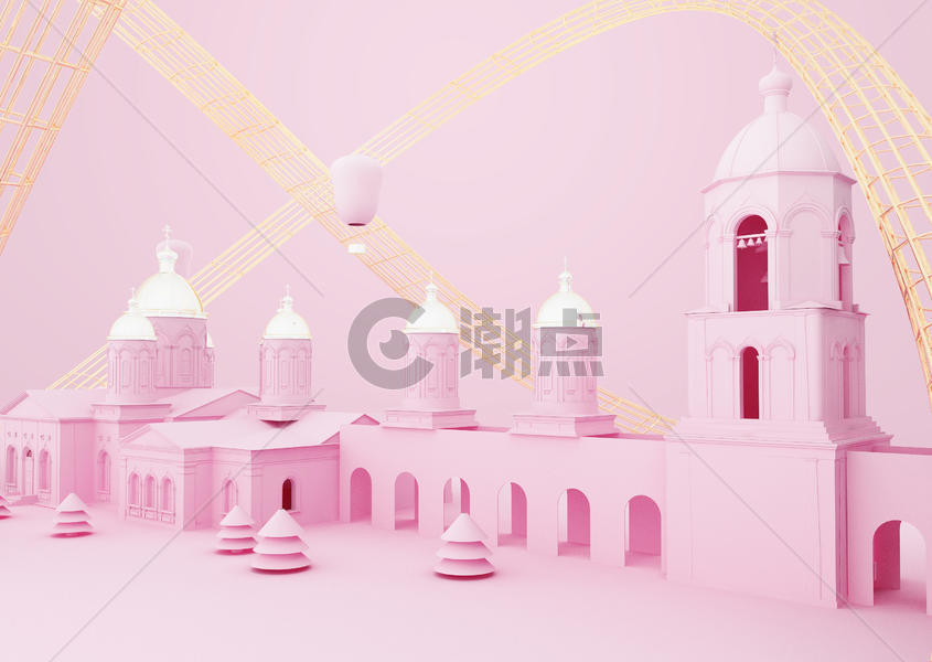 粉色城堡场景图片素材免费下载