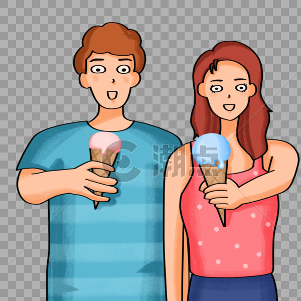 手绘情侣吃冰淇淋图片素材免费下载