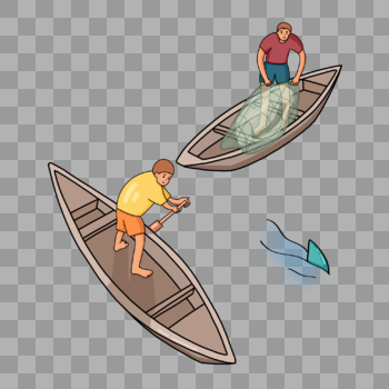 手绘渔民划船捕鱼人物形象图片素材免费下载