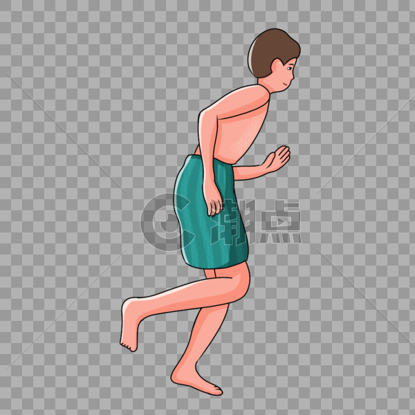 手绘海边奔跑的男孩人物形象图片素材免费下载