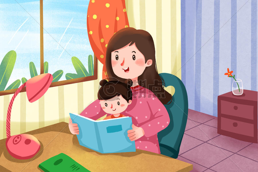 母亲节陪孩子插画图片素材免费下载