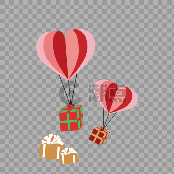 浪漫爱心热气球和礼物图片素材免费下载