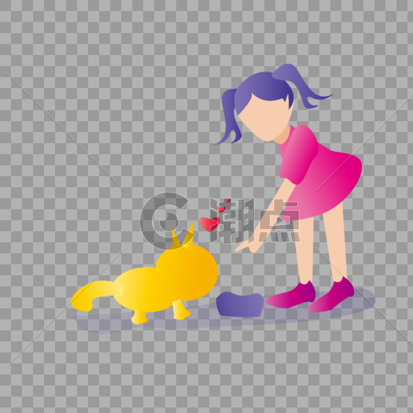 扁平化儿童节女孩与猫的矢量插画图片素材免费下载