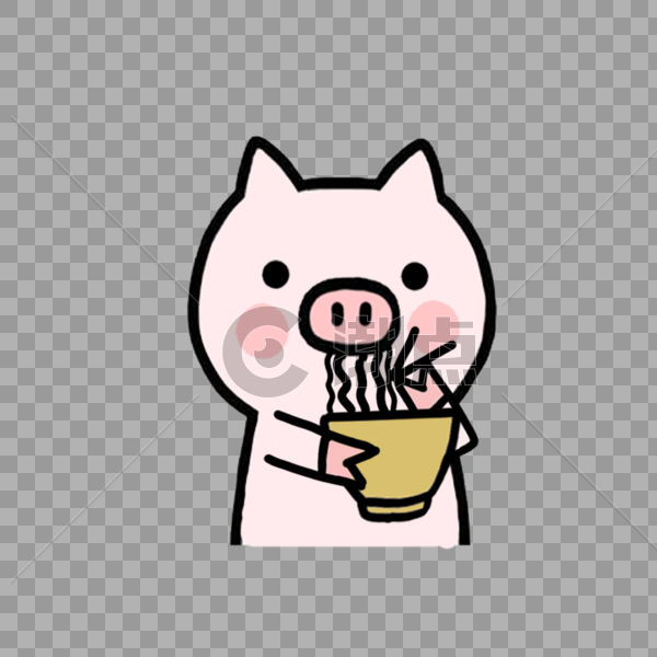 手绘可爱小猪开心吃面图片素材免费下载