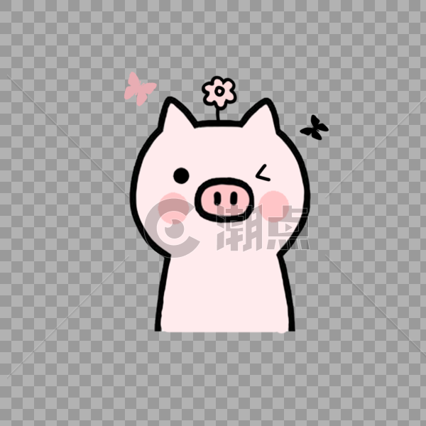 一只头顶长花的可爱小猪图片素材免费下载
