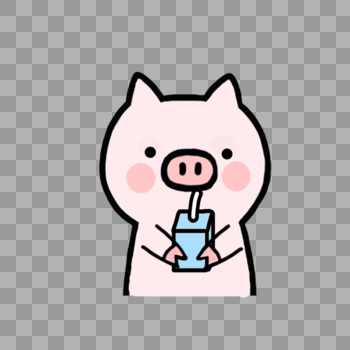 手绘一只开心喝牛奶的小猪图片素材免费下载