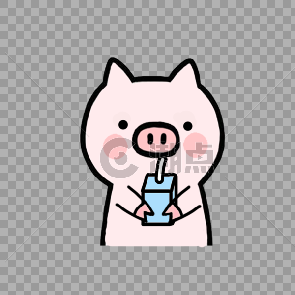手绘一只开心喝牛奶的小猪图片素材免费下载