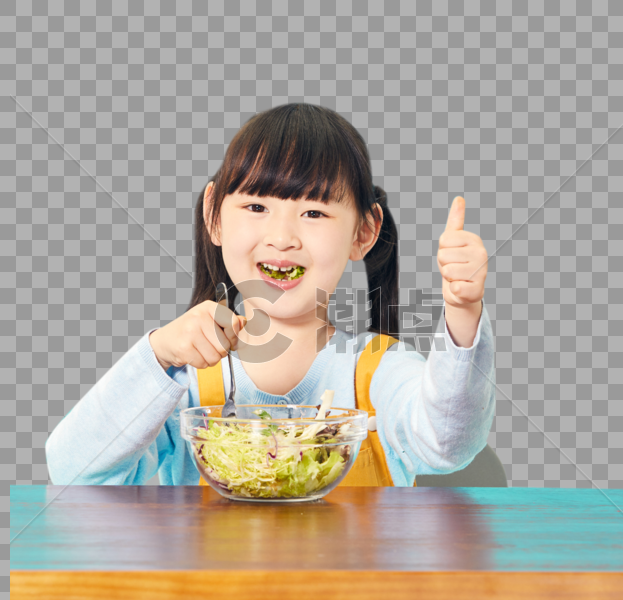 小女孩吃沙拉点赞图片素材免费下载