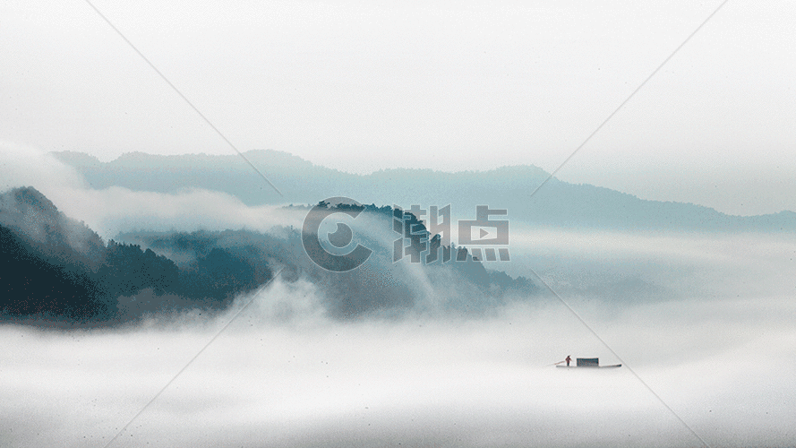 水墨风格的云海雾景gif动图图片素材免费下载