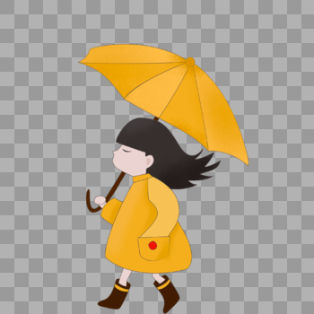 手绘雨中撑伞的小女孩图片素材免费下载