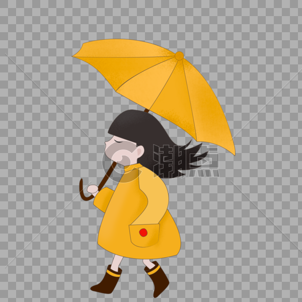 手绘雨中撑伞的小女孩图片素材免费下载