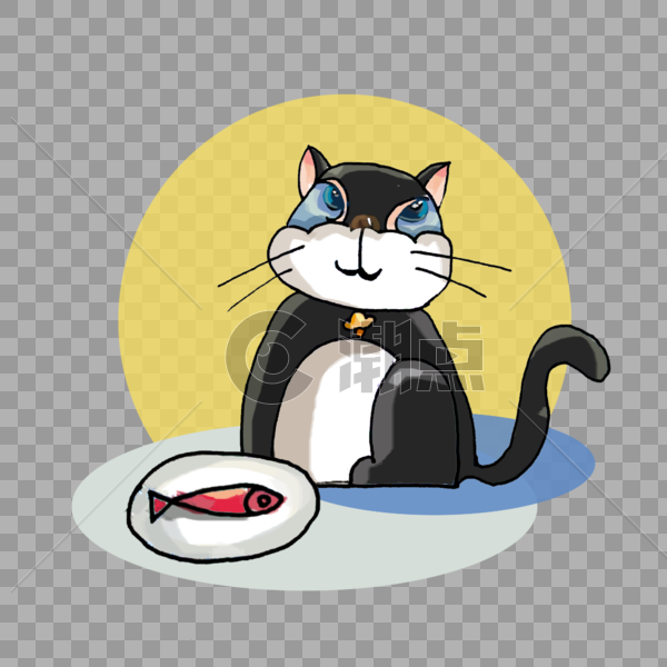 吃鱼的黑色猫咪图片素材免费下载