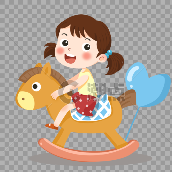 儿童节骑木马玩具的小女孩图片素材免费下载