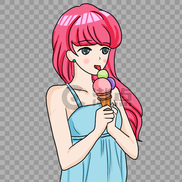 吃冰淇淋的少女图片素材免费下载