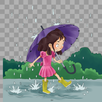 暴雨中的女孩图片素材免费下载