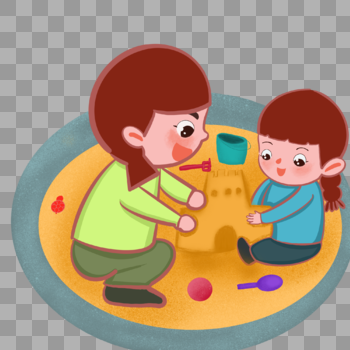陪孩子玩沙雕的母亲图片素材免费下载