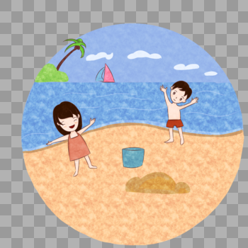 沙滩玩耍的孩子图片素材免费下载