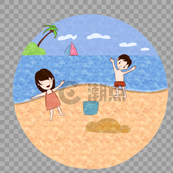 沙滩玩耍的孩子图片素材免费下载