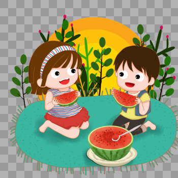 坐着吃瓜的孩子图片素材免费下载