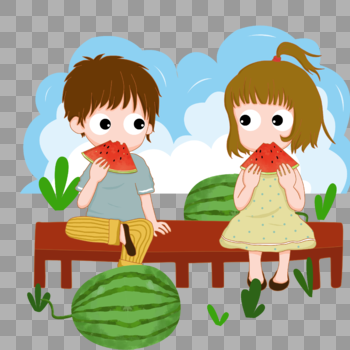 坐着吃瓜的孩子图片素材免费下载