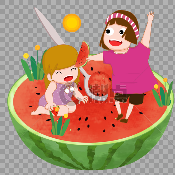 在西瓜上吃瓜的女孩图片素材免费下载