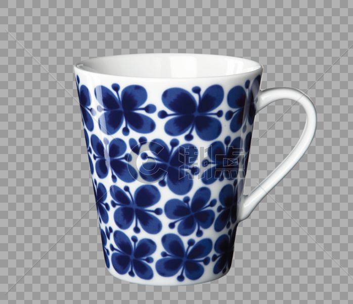 蓝色花朵图案茶杯图片素材免费下载