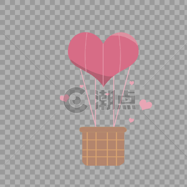 手绘浪漫情人节爱心热气球图片素材免费下载