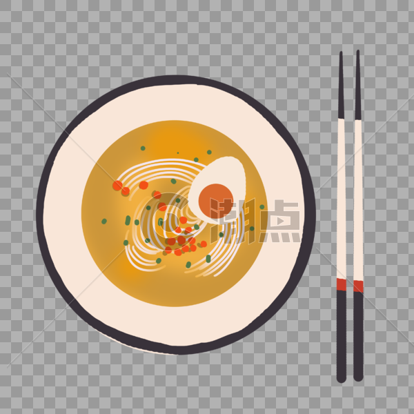 大碗拉面加蛋和一双筷子图片素材免费下载