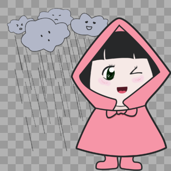 暴雨下雨穿雨衣的小姑娘图片素材免费下载