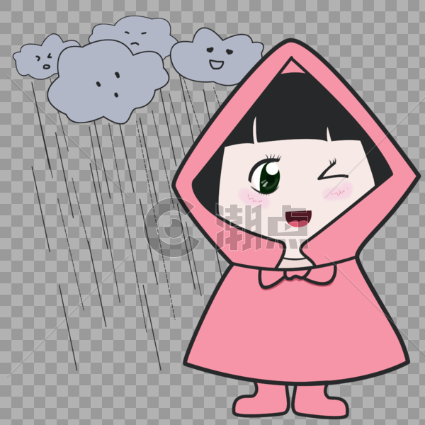 暴雨下雨穿雨衣的小姑娘图片素材免费下载