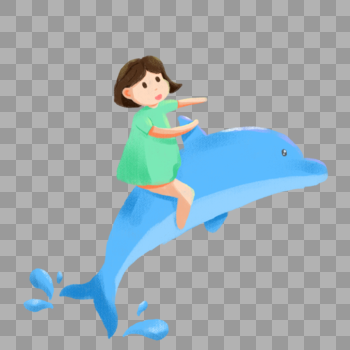 夏季骑海豚的小女孩图片素材免费下载