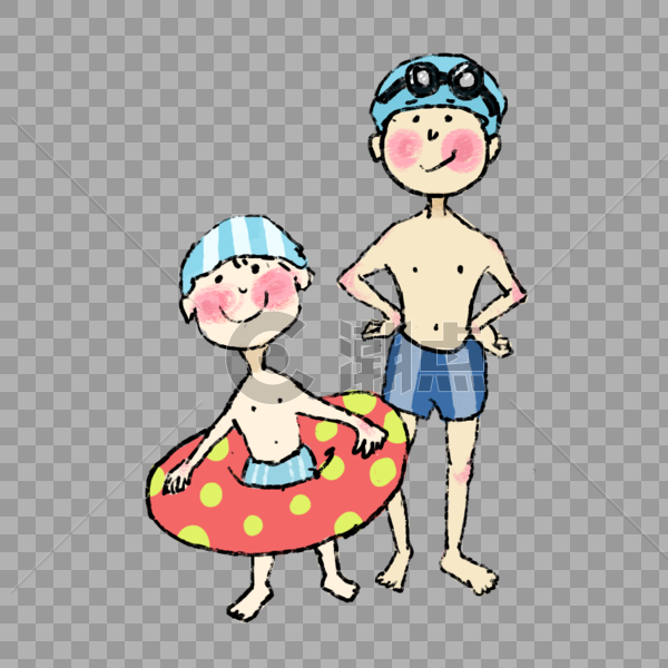 夏天穿游泳衣的两名男孩图片素材免费下载
