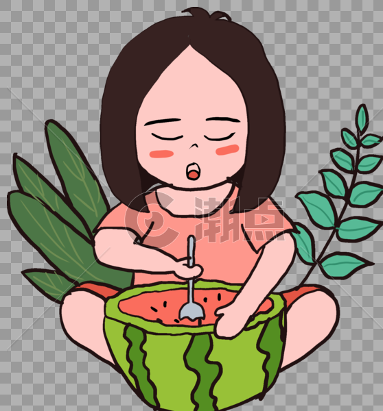 吃西瓜的女孩图片素材免费下载