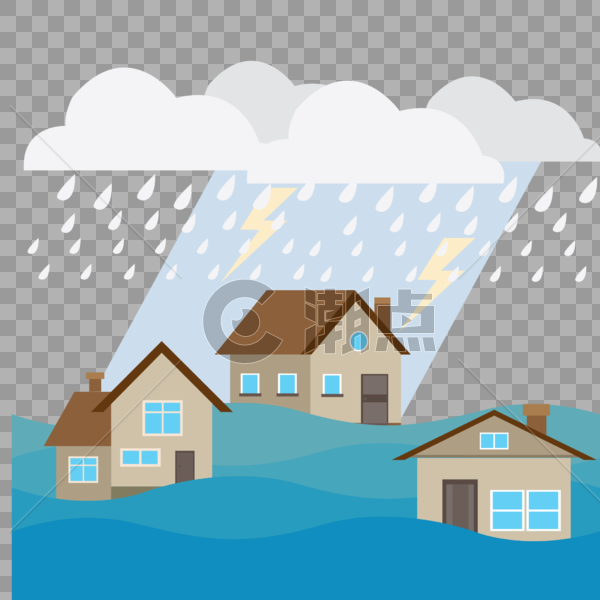 暴雨天被水淹没的房子图片素材免费下载