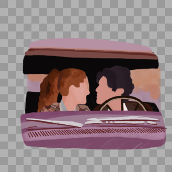 情侣亲吻在车里浪漫爱情情人节祝福插画元素图片素材免费下载