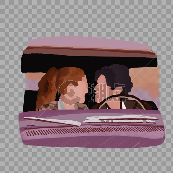 情侣亲吻在车里浪漫爱情情人节祝福插画元素图片素材免费下载