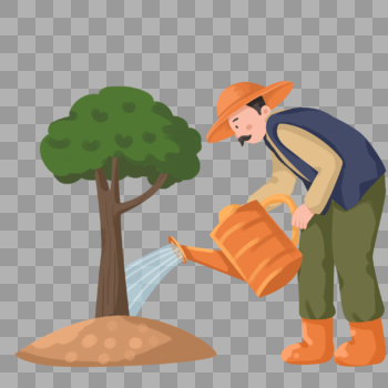 给树浇水的园丁工匠图片素材免费下载