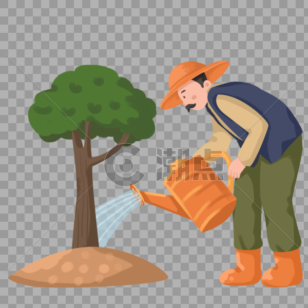 给树浇水的园丁工匠图片素材免费下载