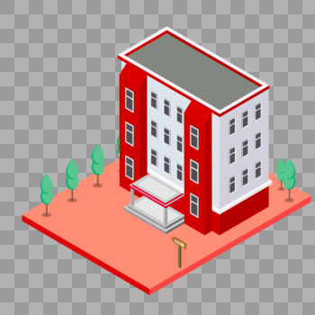 2.5D红色政府办公大楼建筑插画图片素材免费下载