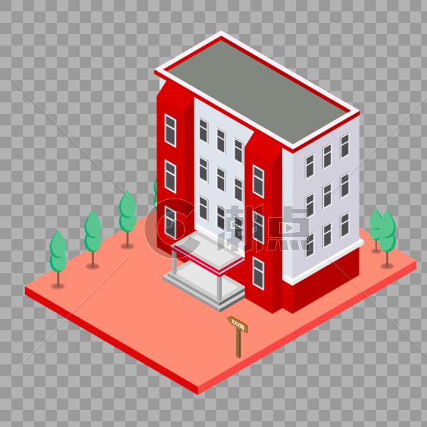 2.5D红色政府办公大楼建筑插画图片素材免费下载