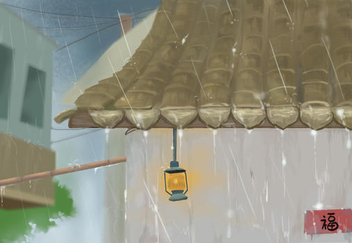 夏·下雨处的屋檐一角图片素材免费下载