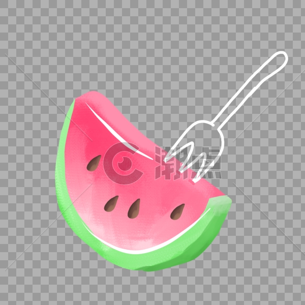 夏天清新一片西瓜叉子水果手绘装饰图案图片素材免费下载