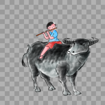 坐在牛背上的牧童图片素材免费下载